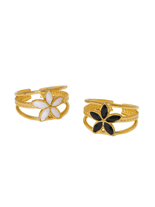 Floral Enamel Gold Ring