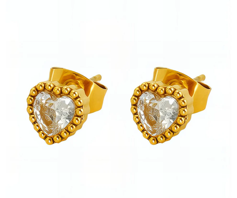 Sparkling Heart Stud Earrings