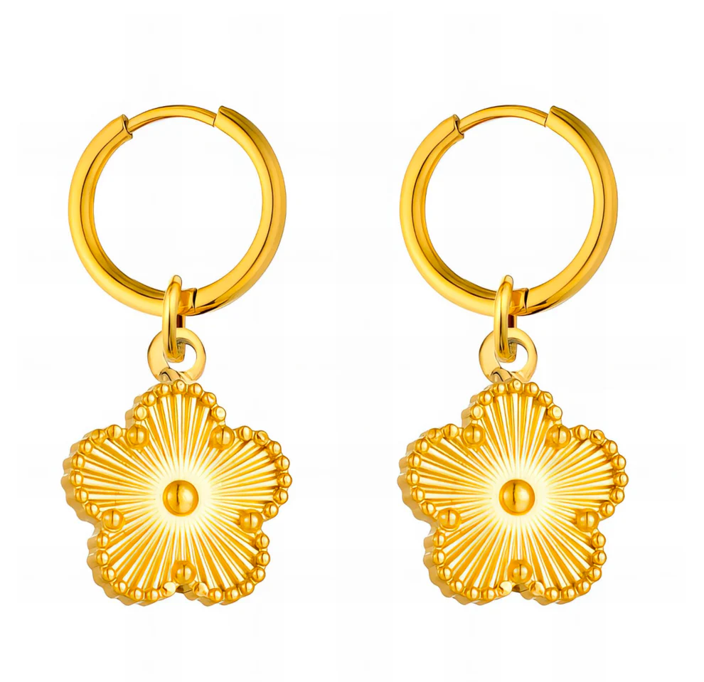 Golden Flower Hoop Earrings