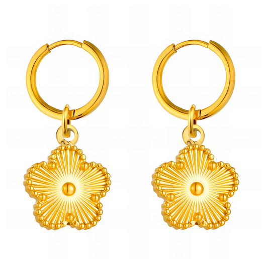 Golden Flower Hoop Earrings