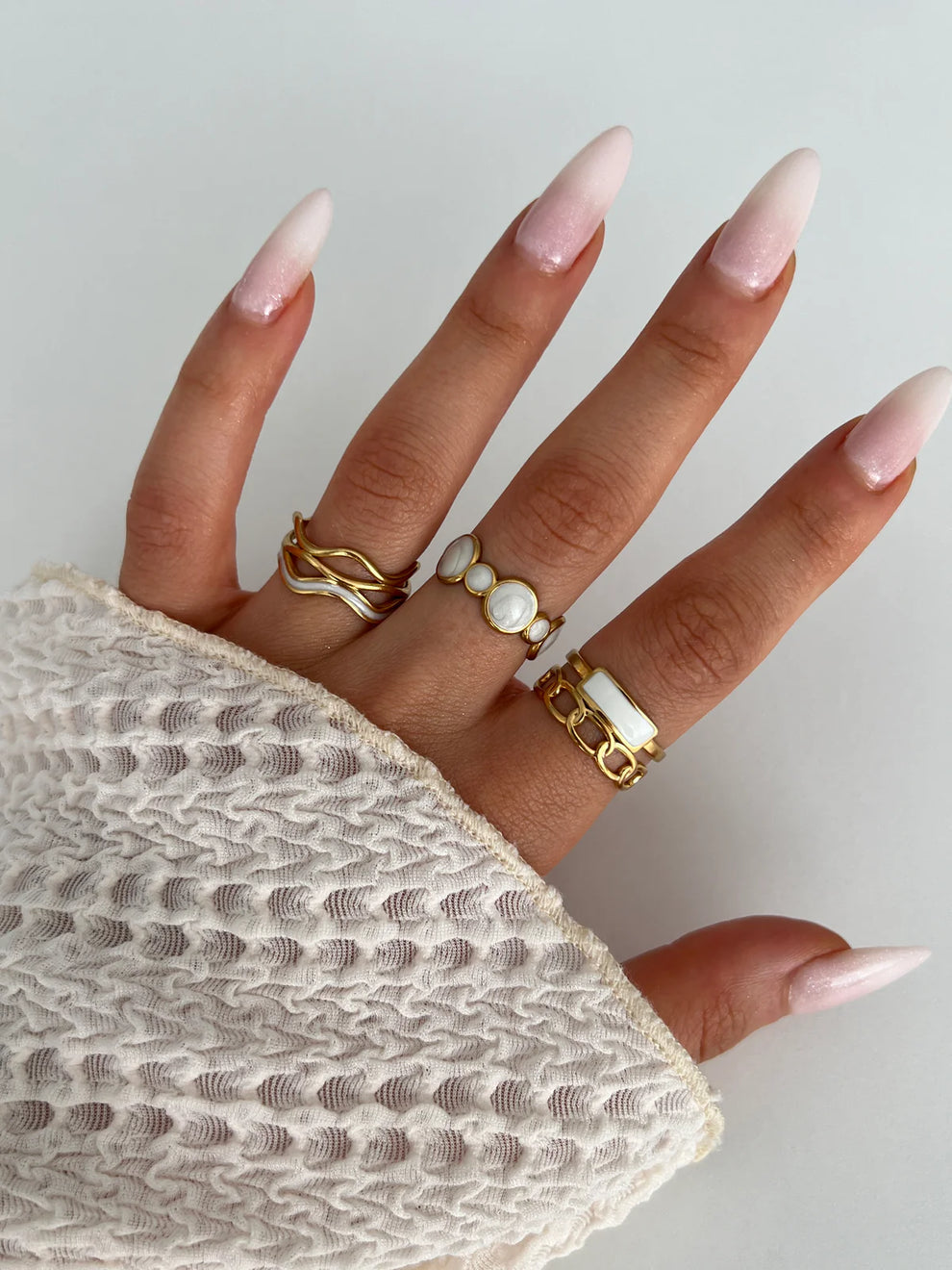 White Enamel Stone Gold Band Ring