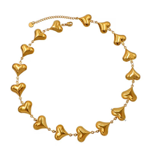 Golden Full Heart Link Chain Necklace