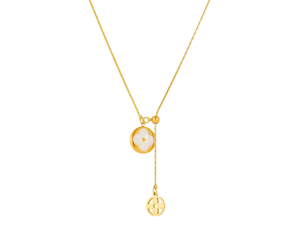 Collier Lariat Trèfle en Nacre