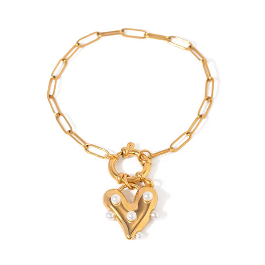 Heart Marine Spring Ring Clasp  Link Bracelet Set