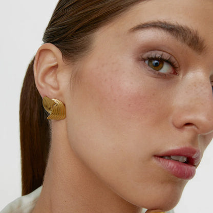 Ridged Double Looped Hoop Earrings