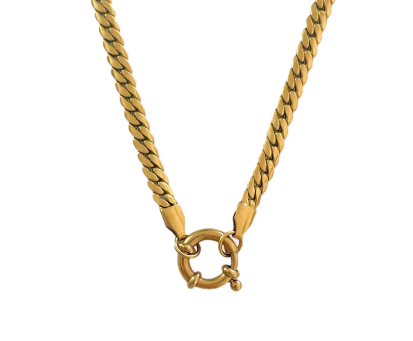 Cuban Chain Snake Spring Ring Clasp Necklace