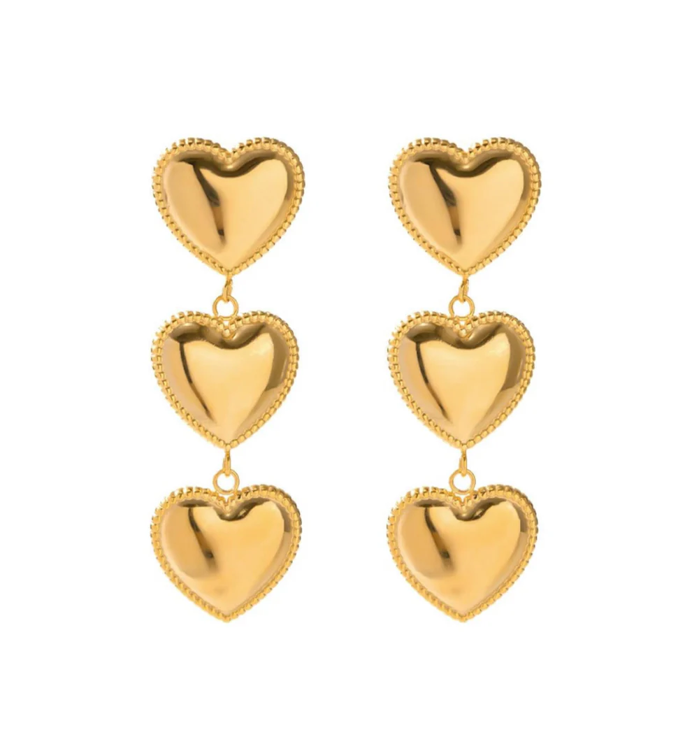 Three Full Heart Drop Earrings