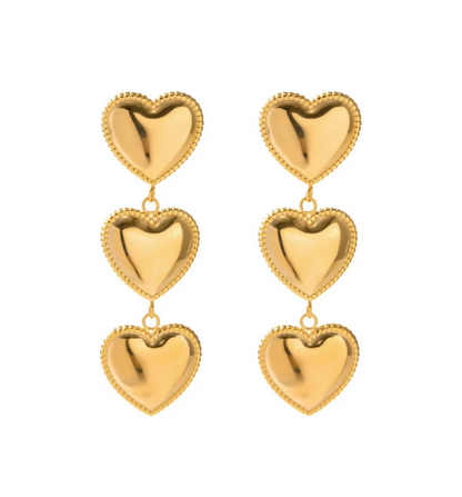 Three Full Heart Drop Earrings