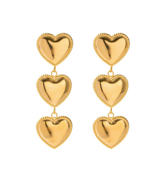 Three Full Heart Drop Earrings