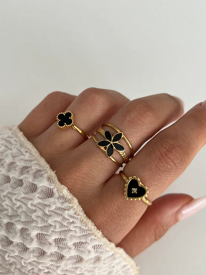 Floral Enamel Gold Ring