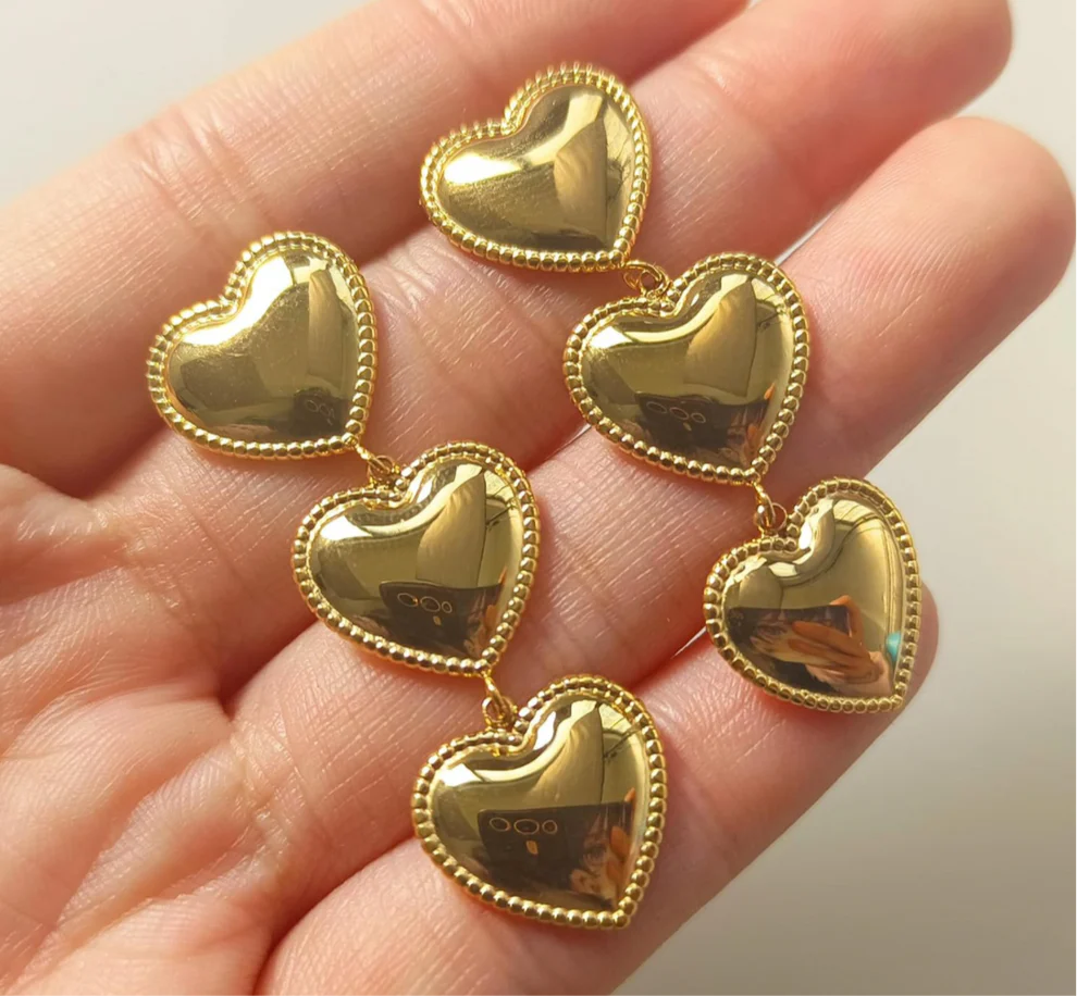 Three Full Heart Drop Earrings