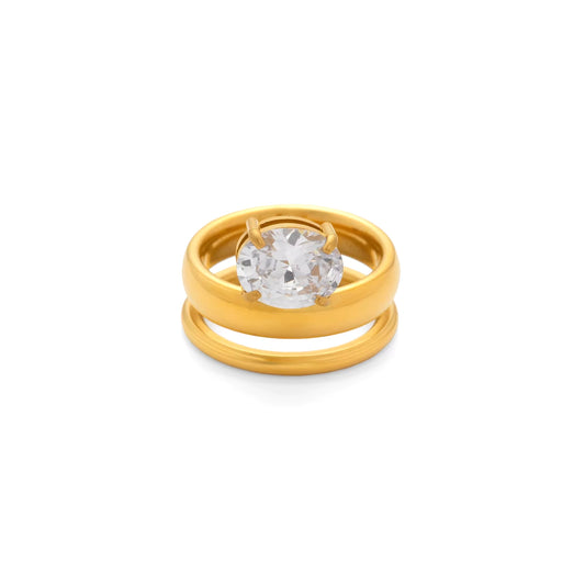 Sparkling Oval Double Band Golden Ring