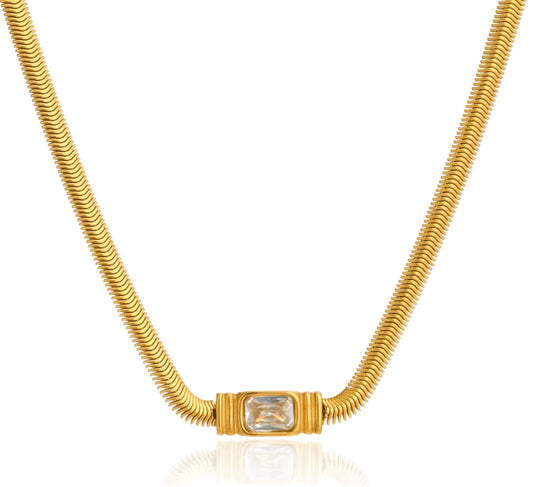 Rectangular Sparkling Snake Chain Necklace