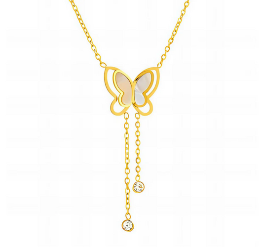 Mother of Pearl Butterfly Lariat Necklace