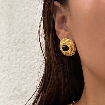 Onyx Round Golden Hoop Earrings