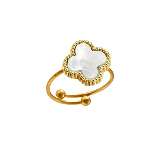 Mother Of Pearl Clover Gold Ring