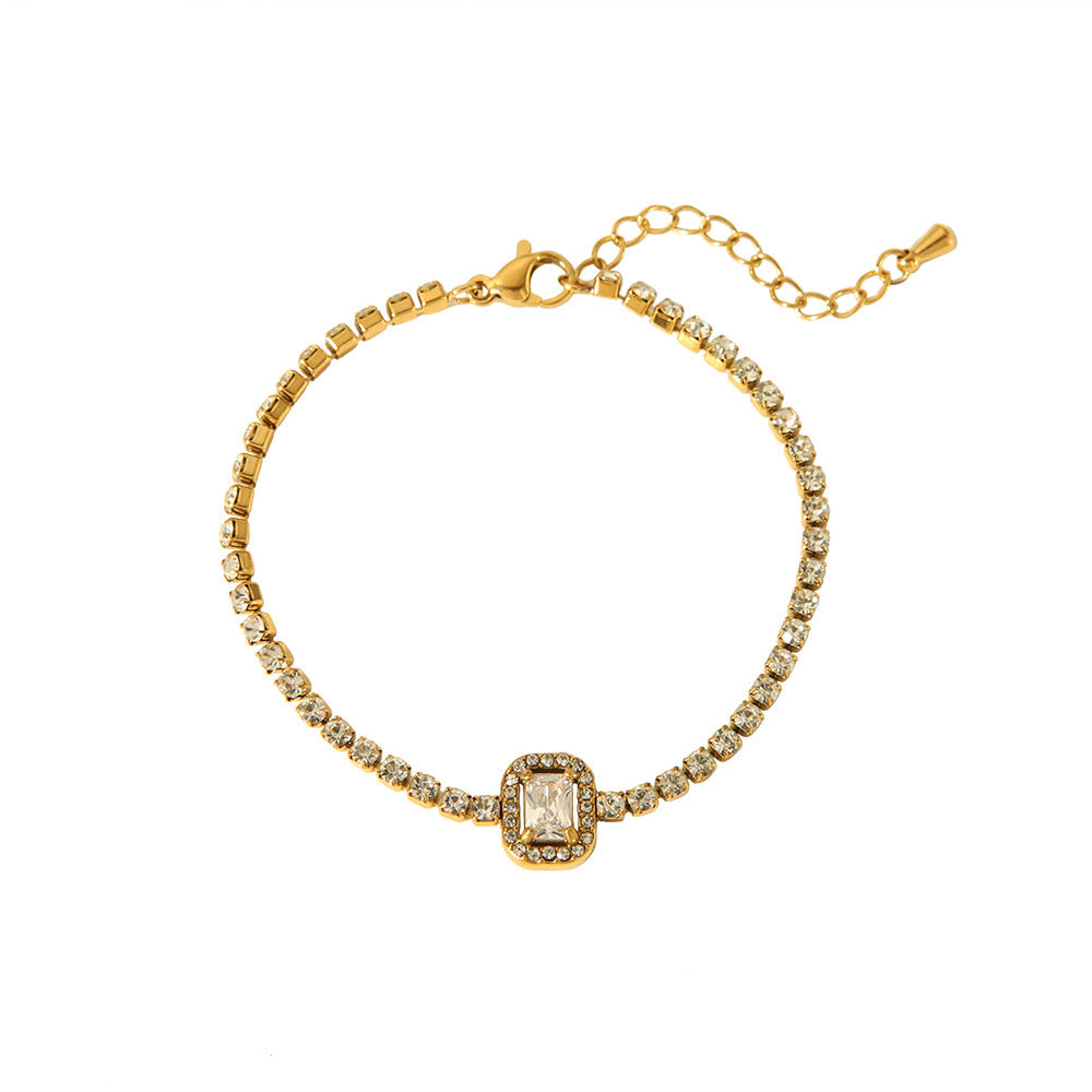 Sparkling Square Halo Tennis Golden Bracelet