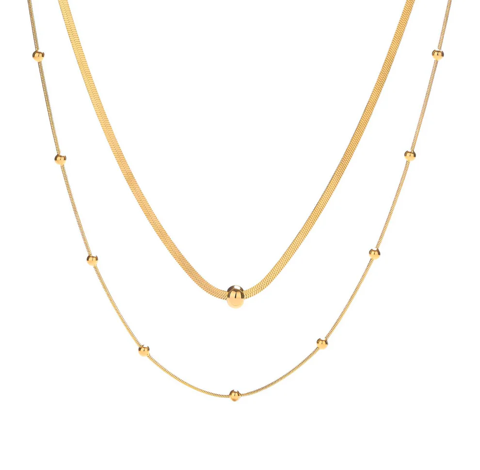 Double Layer Golden Spheres Necklace