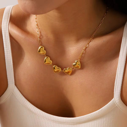 Five Full Heart Golden Link Necklace