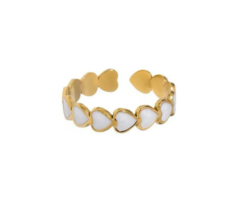 White Enamel Heart Gold Band Ring