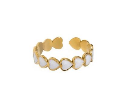 White Enamel Heart Gold Band Ring