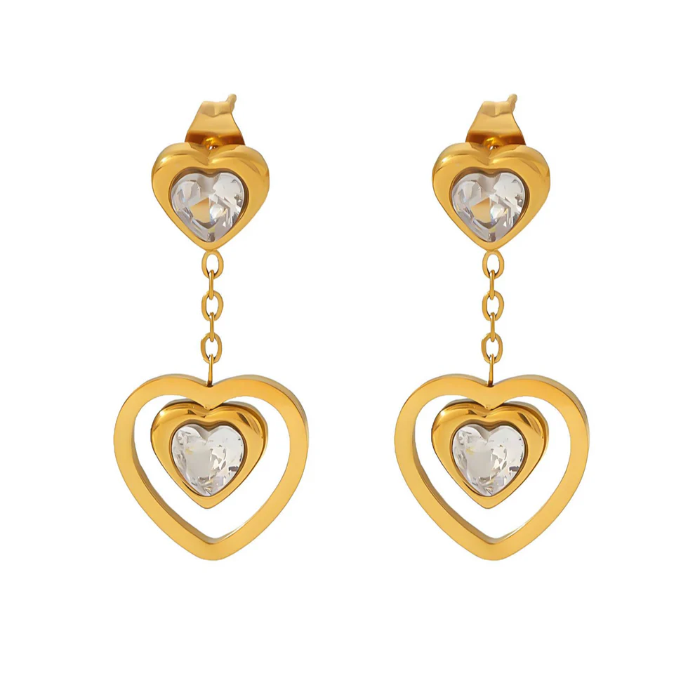 Two Sparkling Heart Drop Earrings