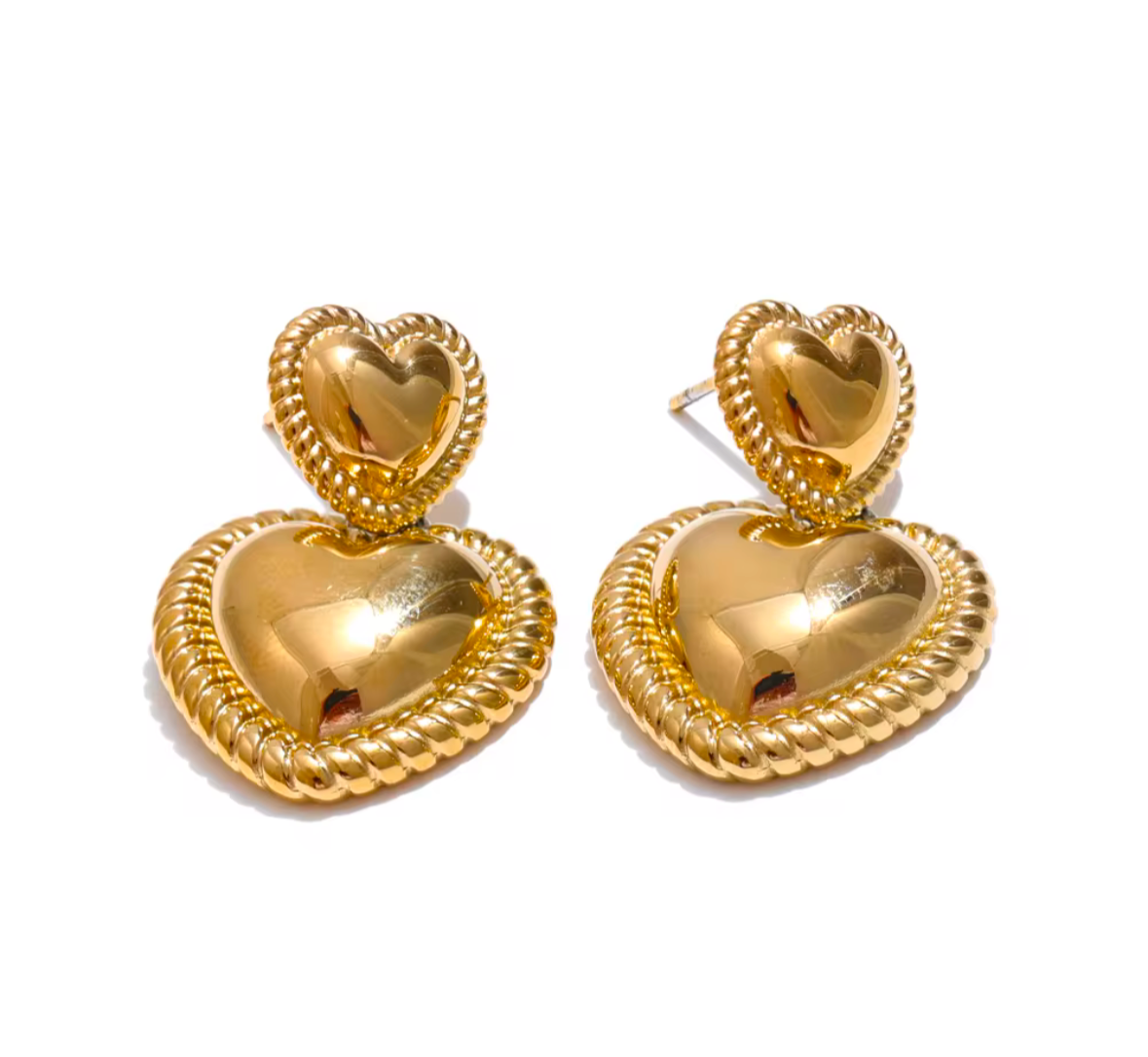 Two Full Heart Drop Earrings