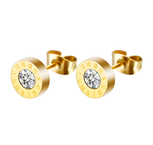 Roman Round Sparkling Stud Earrings