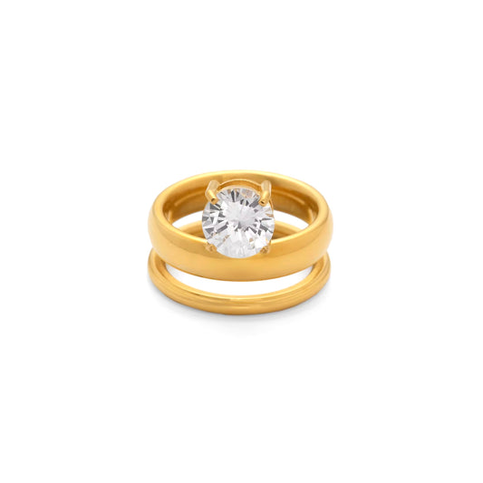 Sparkling Round Double Band Golden Ring