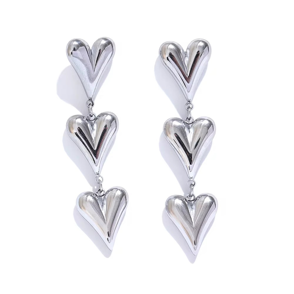 Triple Heart Drop Earrings