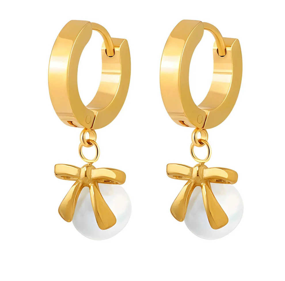 Pearl & Bow Hoop Earrings