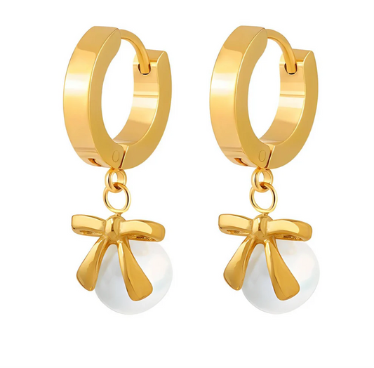 Pearl & Bow Hoop Earrings