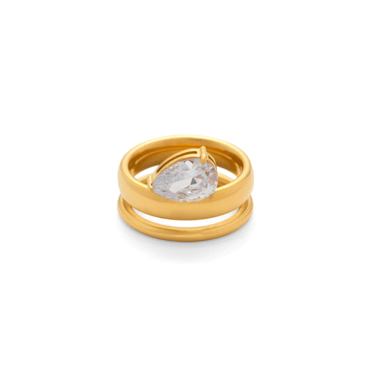 Sparkling Pear Double Band Golden Ring