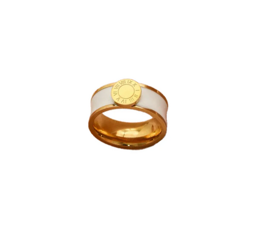 Roman Numeral Enamel Gold Ring