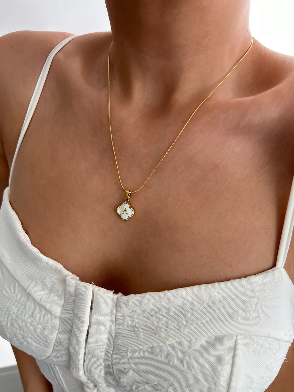 Shell Clover Letter Pendant Necklace