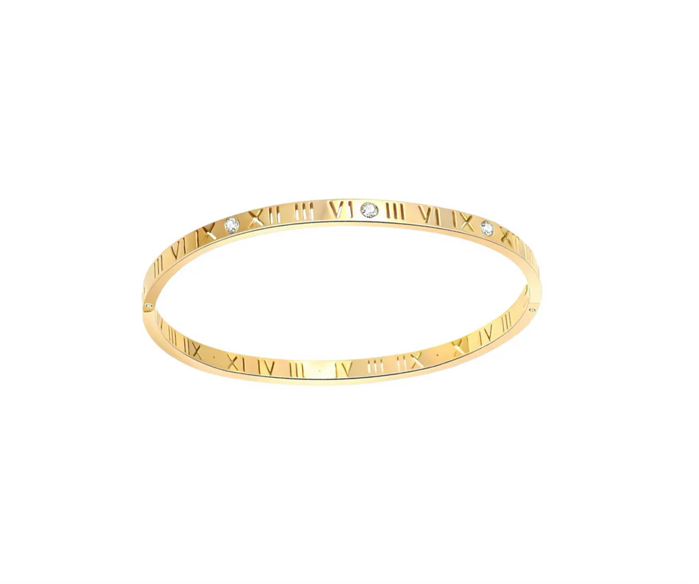 Roman Numeral Sparkling Bangle Bracelet