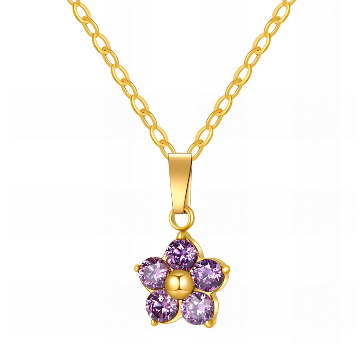 Sparkling Petunia Pendant Golden Necklace