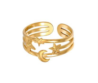 Moon & Stars Cuff Band Ring