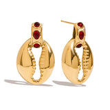 Red Gem Cowrie Earrings