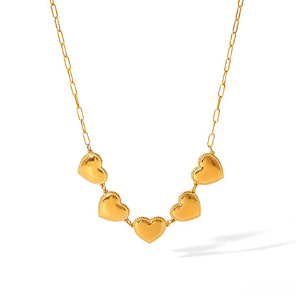 Five Full Heart Golden Link Necklace