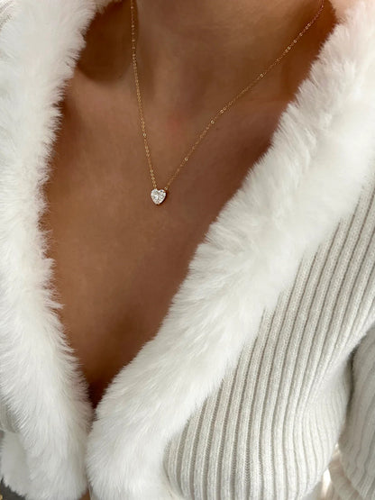 Solitaire Sparkling Heart Necklace