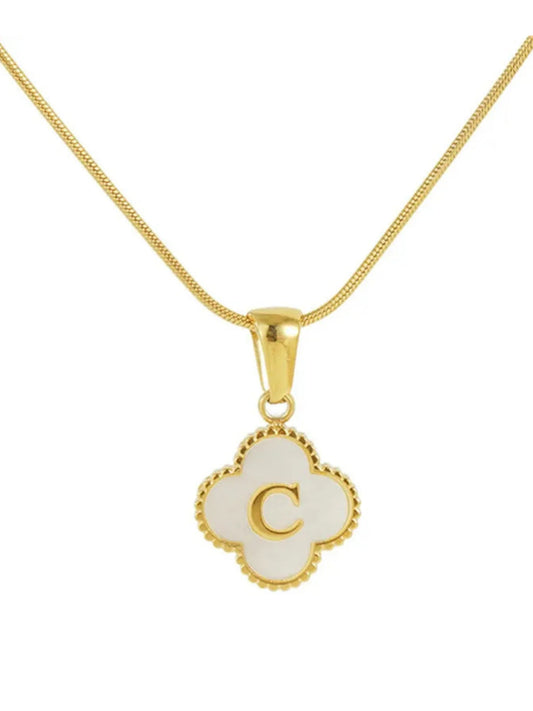 Shell Clover Letter Pendant Necklace