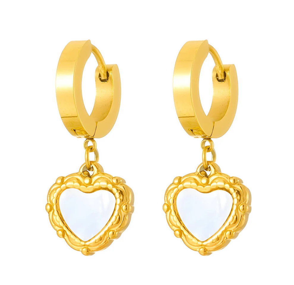 Mother Of Pearl Heart  Hoop Earrings