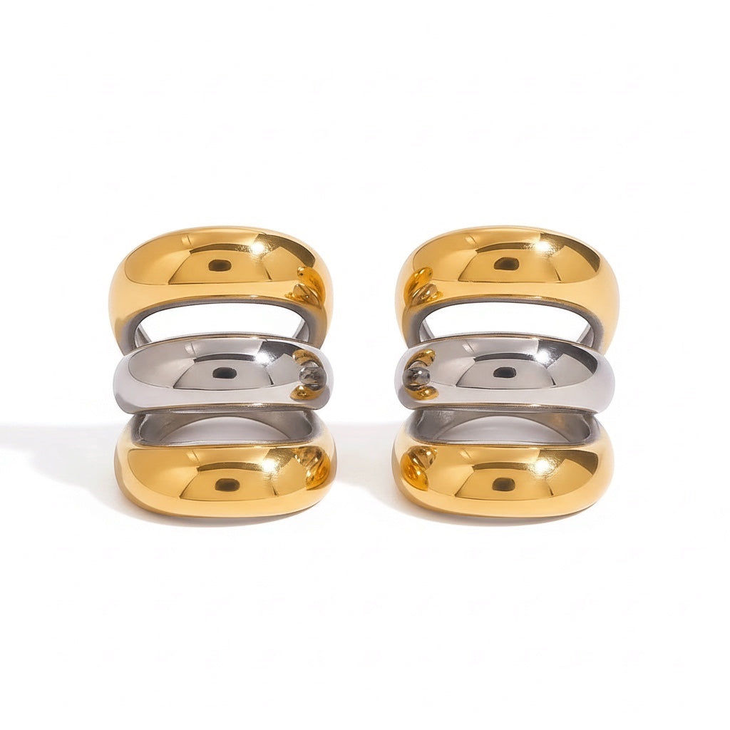 Ear cuffs Rouse Doree de triple aro en tonos oro y plata con diseño apilado sin necesidad de perforaciones