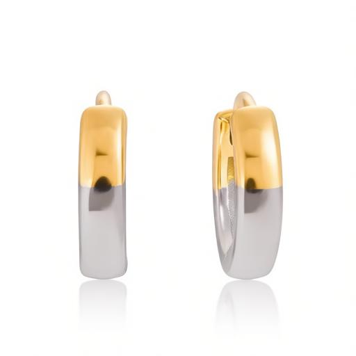 Pendientes de aro pequeños Rouse Doree de diseño minimalista con acabado bicolor en oro y plata